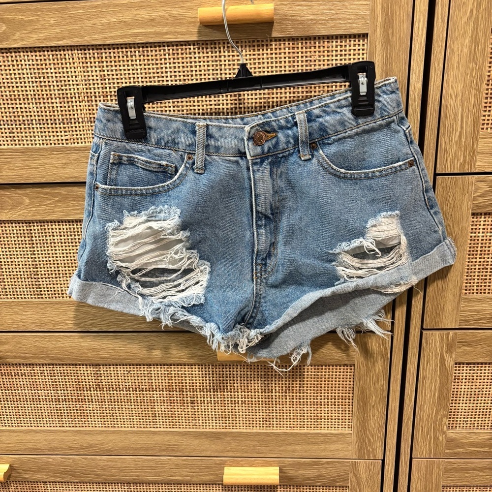 Forever 21 Blue Ripped Jean Shorts